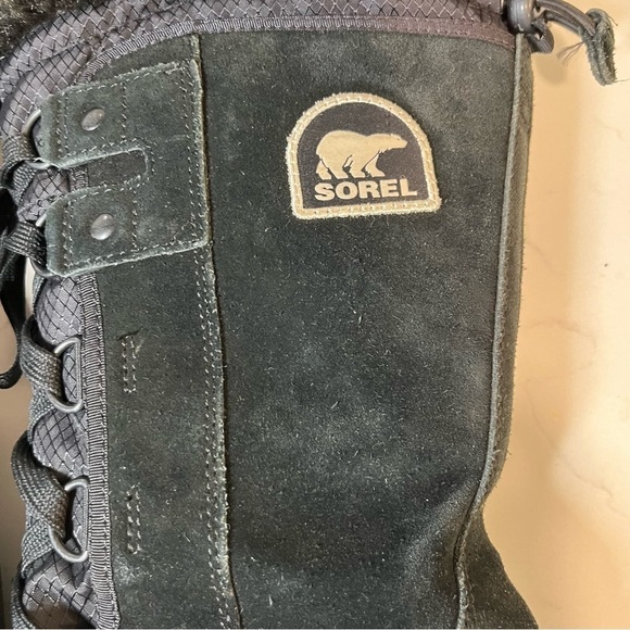 Sorel High Black Suede Mid Calf Lace Up Winter Boots 7 - Picture 7 of 13